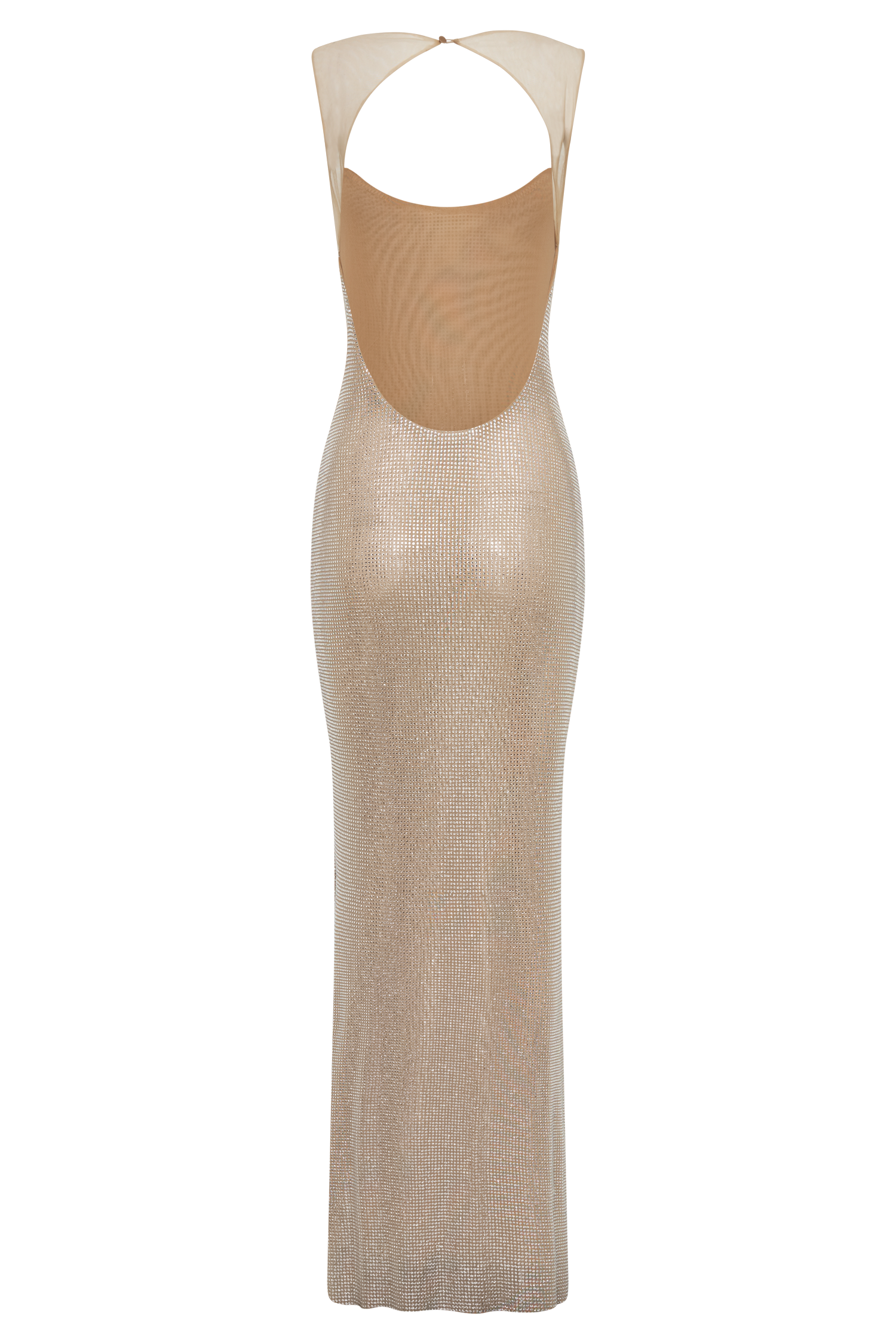 Jasmyn Hot Fix Maxi Dress With Mesh Back in Nude – Chic&Drifts