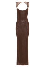 Jasmyn Hot Fix Maxi Dress With Mesh Back in Chocolate – Chic&Drifts