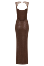 Jasmyn Hot Fix Maxi Dress With Mesh Back in Chocolate – Chic&Drifts