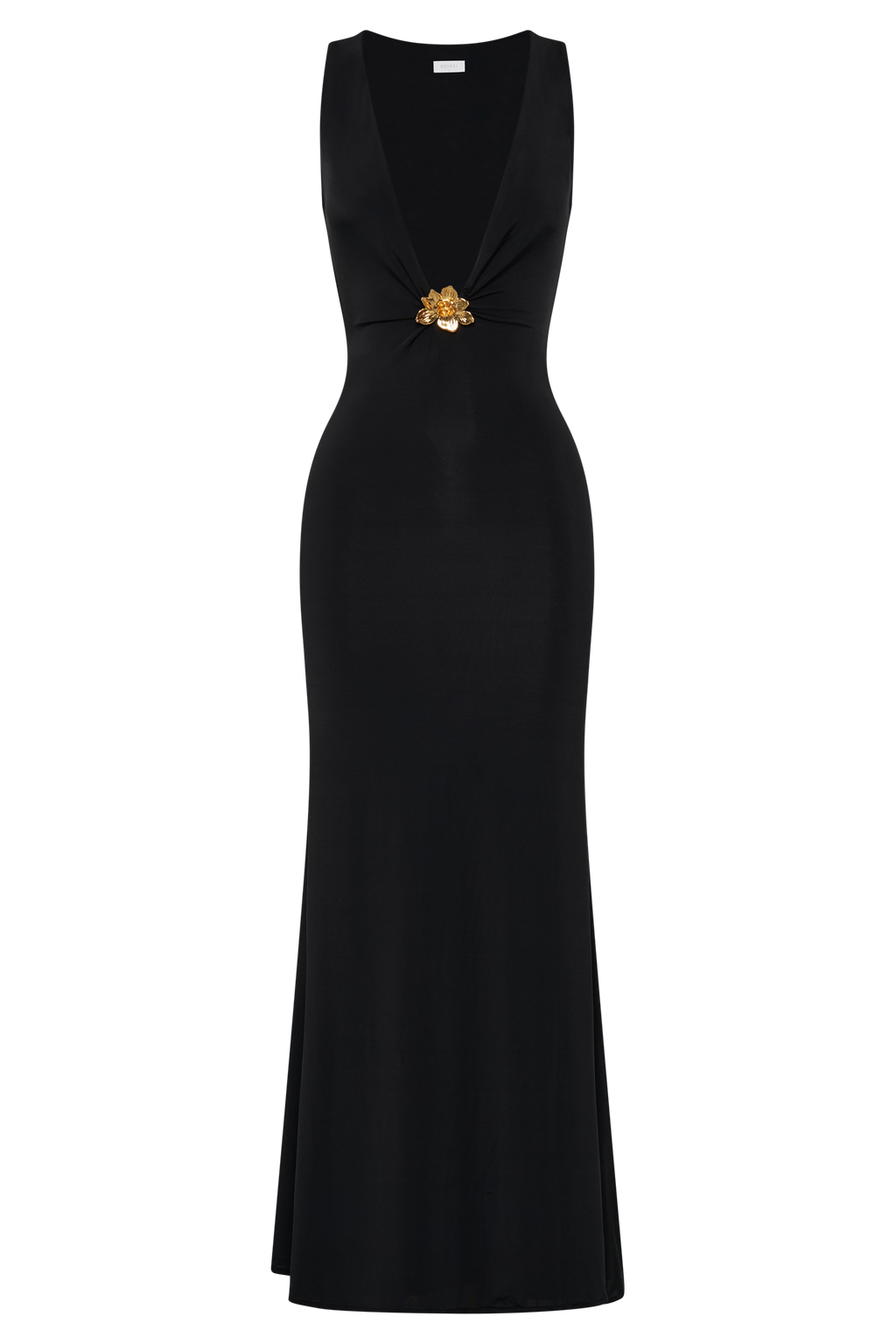 Beck Plunge Maxi Dress With Floral Hardware in Black – Chic&Drifts