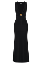 Beck Plunge Maxi Dress With Floral Hardware in Black – Chic&Drifts