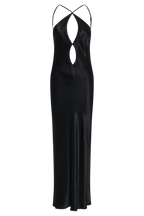 Lucia Satin Cut Out Maxi Dress in Black – Chic&Drifts