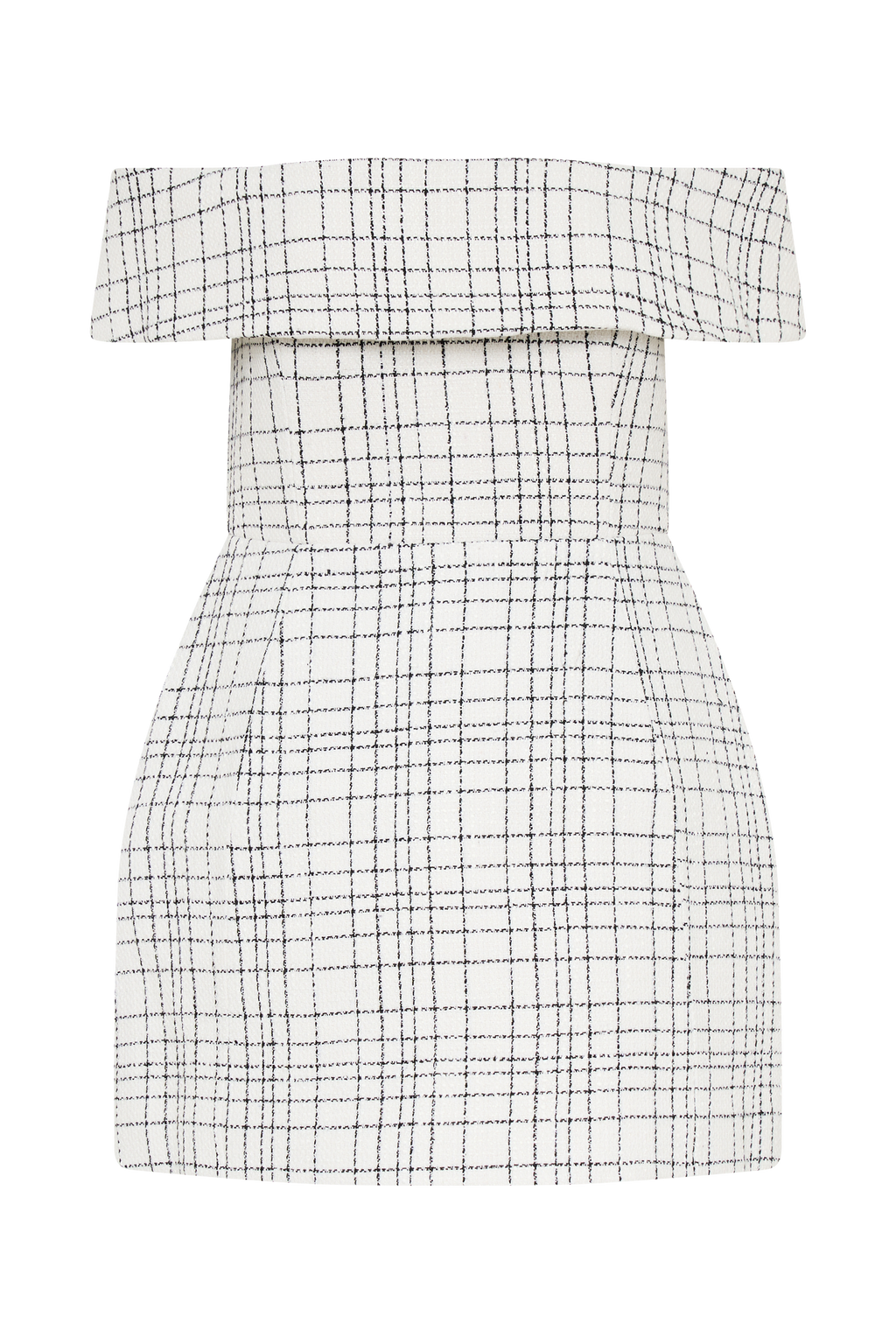 Helena Tweed Off Shoulder Mini Dress in White Check – Chic&Drifts