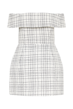 Helena Tweed Off Shoulder Mini Dress in White Check – Chic&Drifts