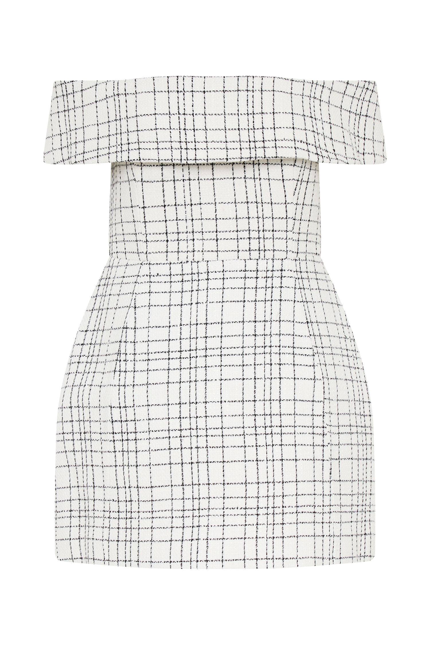 Helena Tweed Off Shoulder Mini Dress in White Check – Chic&Drifts