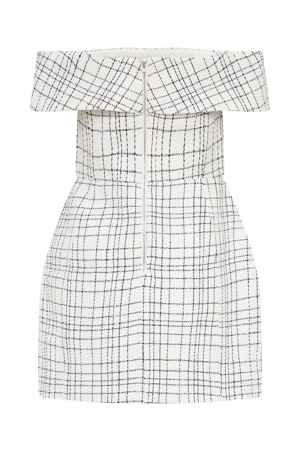 Helena Tweed Off Shoulder Mini Dress in White Check – Chic&Drifts