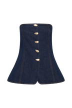 Lennox Strapless Long Line Button Top in Indigo Blue – Chic&Drifts