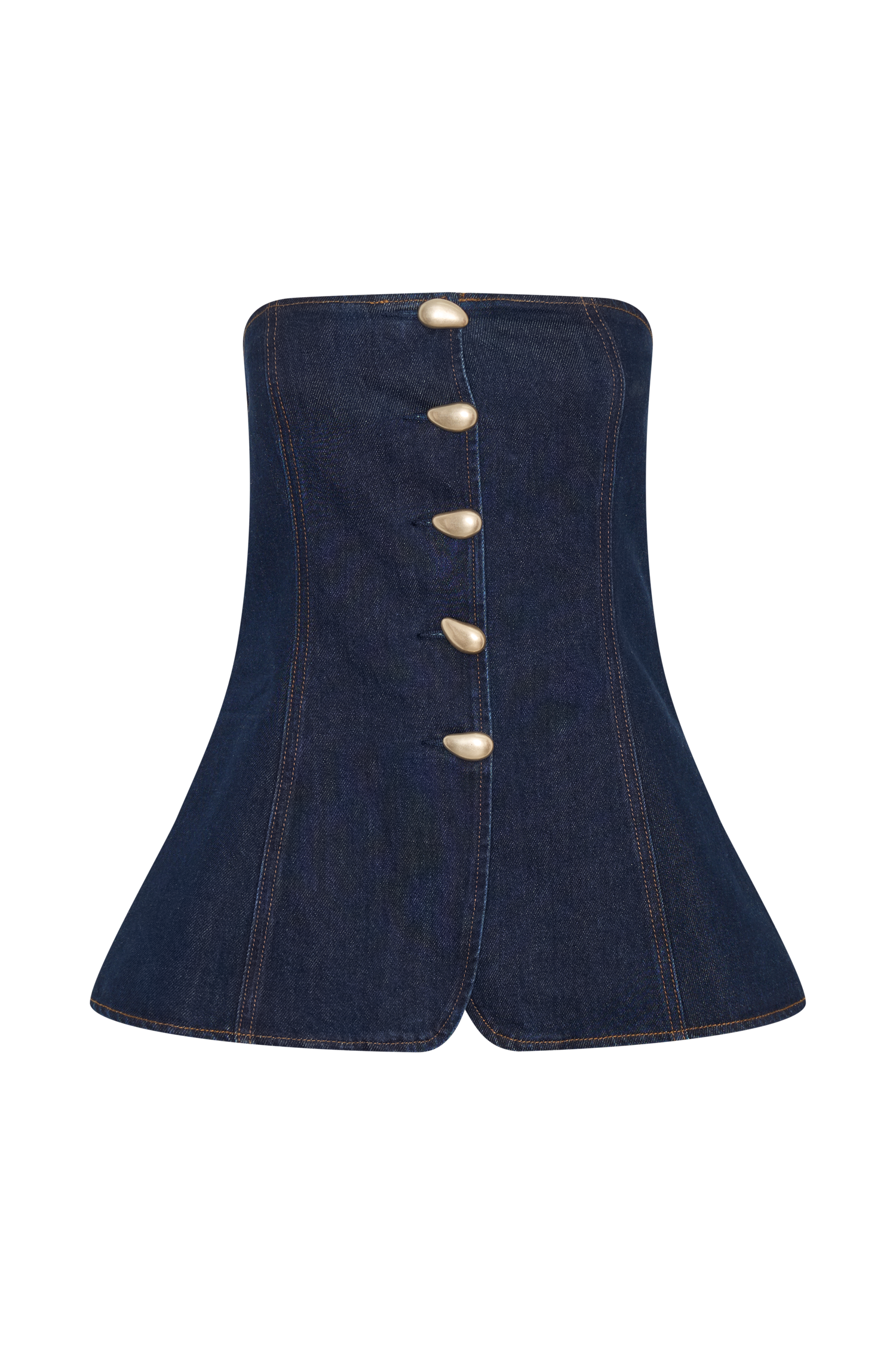 Lennox Strapless Long Line Button Top in Indigo Blue – Chic&Drifts