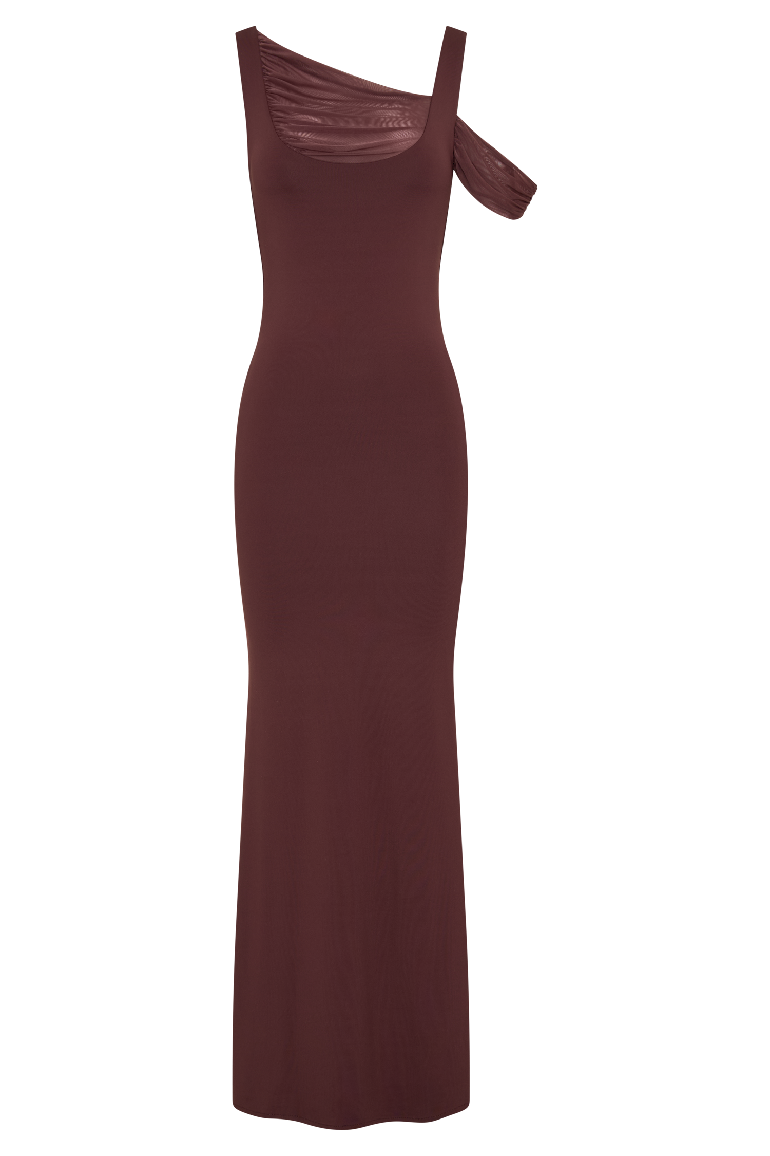 Janette Recycled Nylon And Mesh Sleeveless Maxi Dress in Mahogany – Chic&Drifts