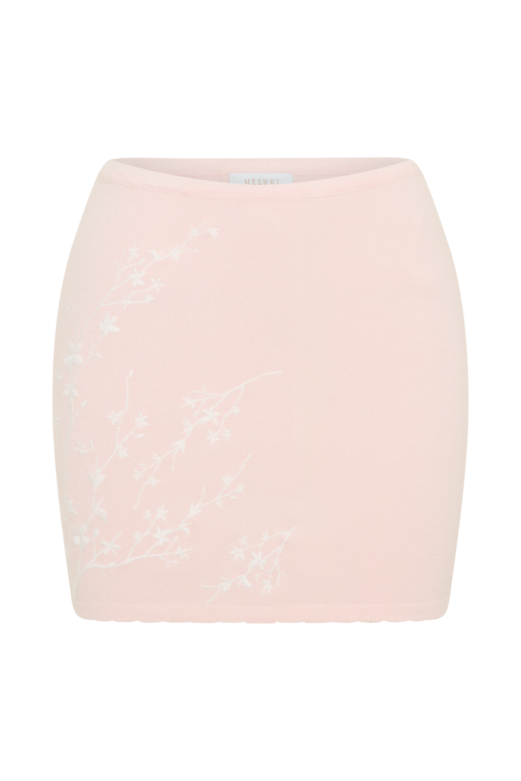 Monroe Embroidered Knit Mini Skirt in Baby Pink And Ivory – Chic&Drifts