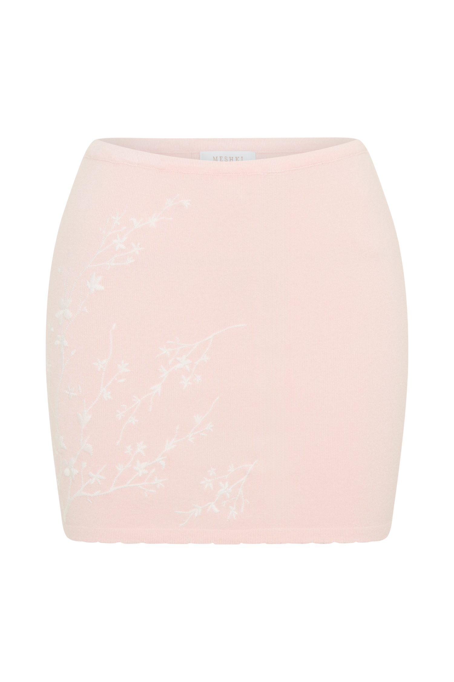 Monroe Embroidered Knit Mini Skirt in Baby Pink And Ivory – Chic&Drifts