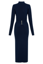 Abbey Buttoned Knit Midi Dress in Navy – Chic&Drifts