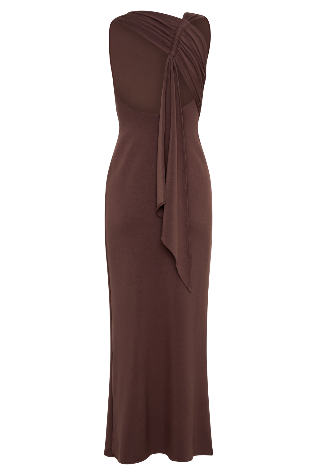 Catelyn Asymmetrical Scuba Jersey Midi Dress in Cacao Brown – Chic&Drifts