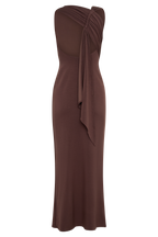 Catelyn Asymmetrical Scuba Jersey Midi Dress in Cacao Brown – Chic&Drifts