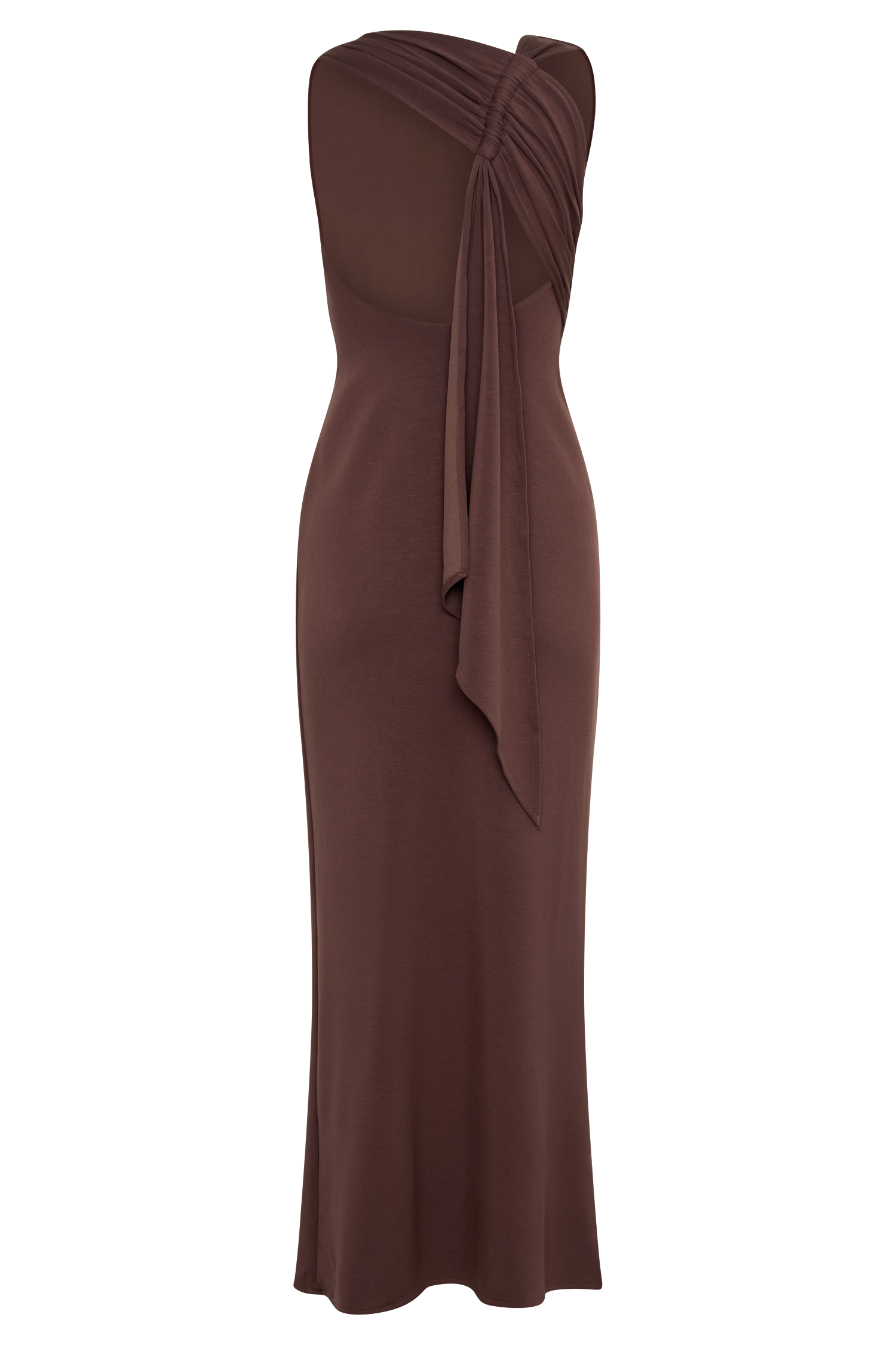 Catelyn Asymmetrical Scuba Jersey Midi Dress in Cacao Brown – Chic&Drifts