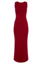 Catelyn Asymmetrical Scuba Jersey Midi Dress in Ruby – Chic&Drifts