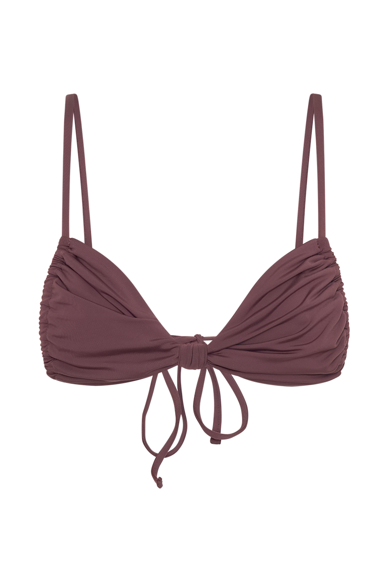 Rosmunda Ruched Bikini Top in Chocolate – Chic&Drifts