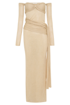 Ingrid Metallic Knit Maxi Dress in Bronze – Chic&Drifts