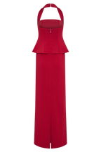 Bertie Peplum Halter Maxi Dress in Ruby – Chic&Drifts