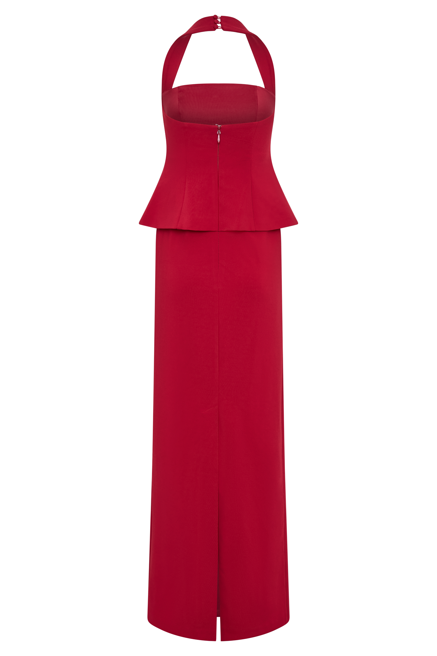 Bertie Peplum Halter Maxi Dress in Ruby – Chic&Drifts