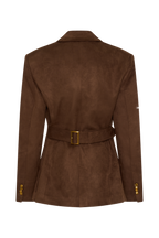 Sally Faux Suede Cinched Blazer in Milk Chocolate – Chic&Drifts