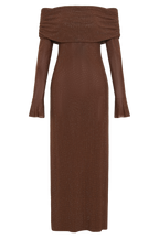 Marcel Off Shoulder Diamante Maxi Dress in Chocolate – Chic&Drifts