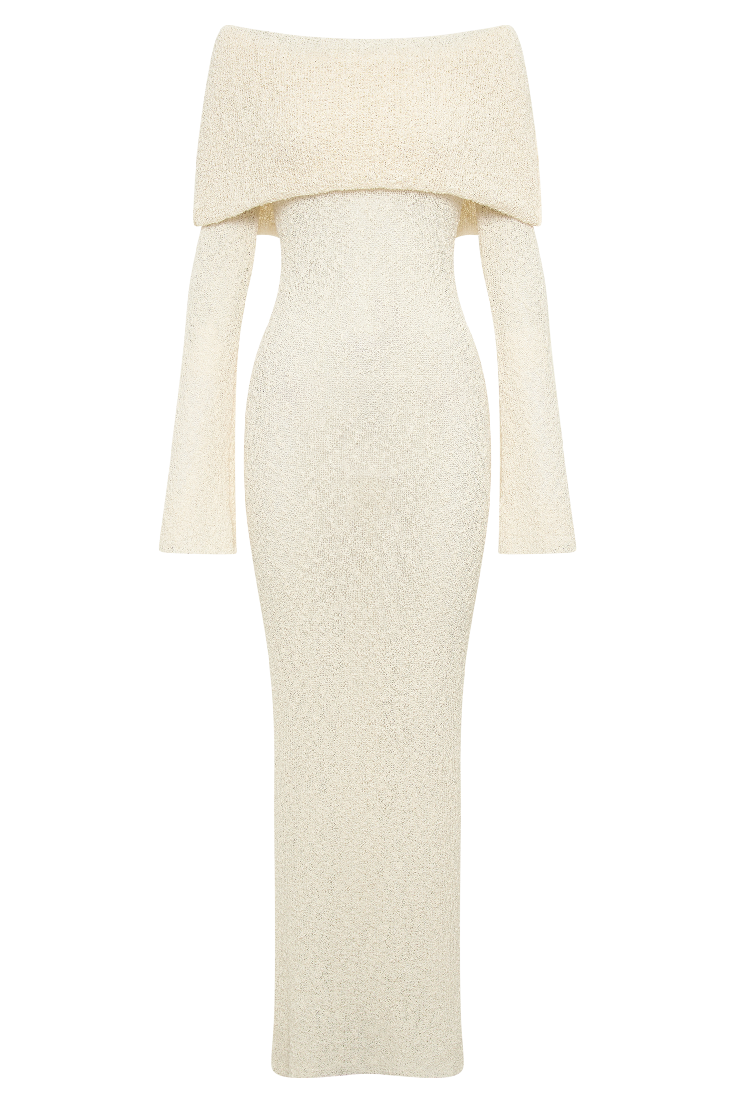 Marisol Off Shoulder Boucle Maxi Dress in Ivory – Chic&Drifts