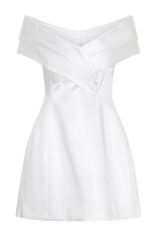 Evita Satin Off Shoulder Mini Dress in White – Chic&Drifts