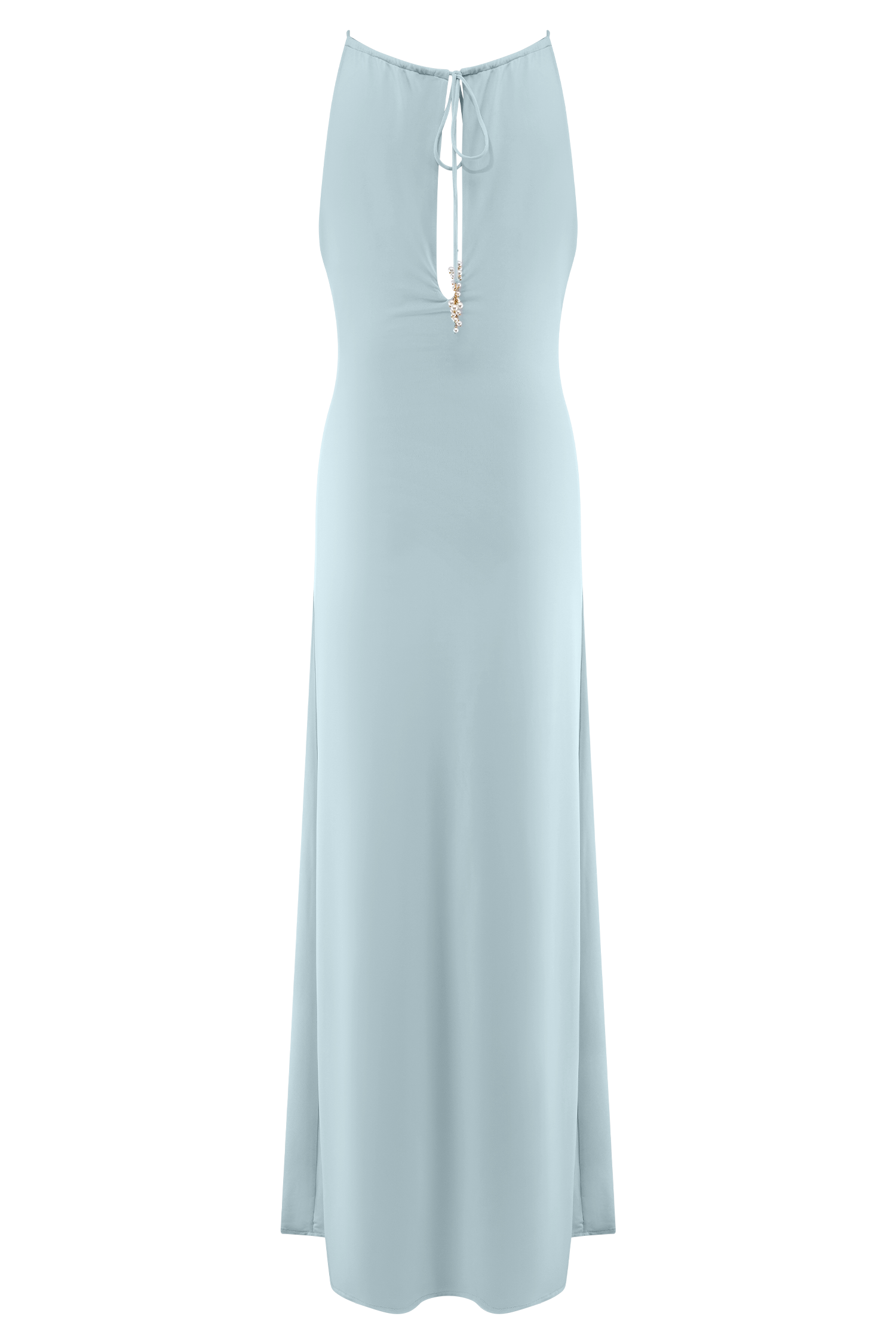 Beryl Slinky Maxi Dress With Pearls in Pale Blue – Chic&Drifts