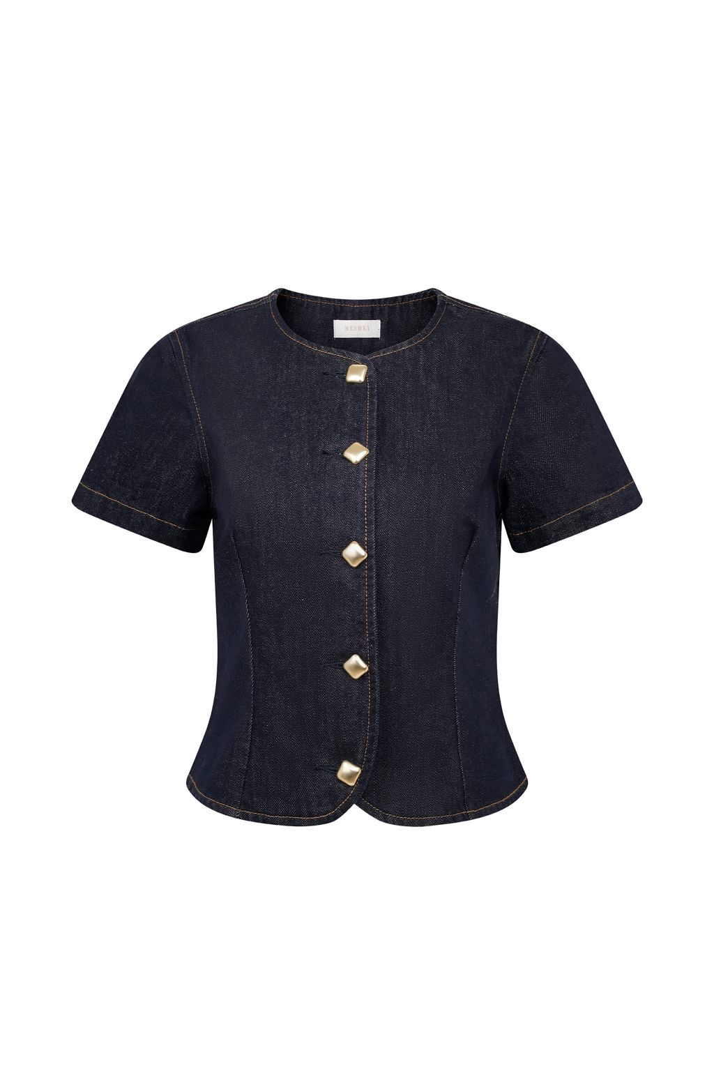 Bethany Short Sleeve Buttoned Denim Top in Washed Indigo Blue – Chic&Drifts