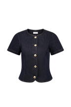 Bethany Short Sleeve Buttoned Denim Top in Washed Indigo Blue – Chic&Drifts
