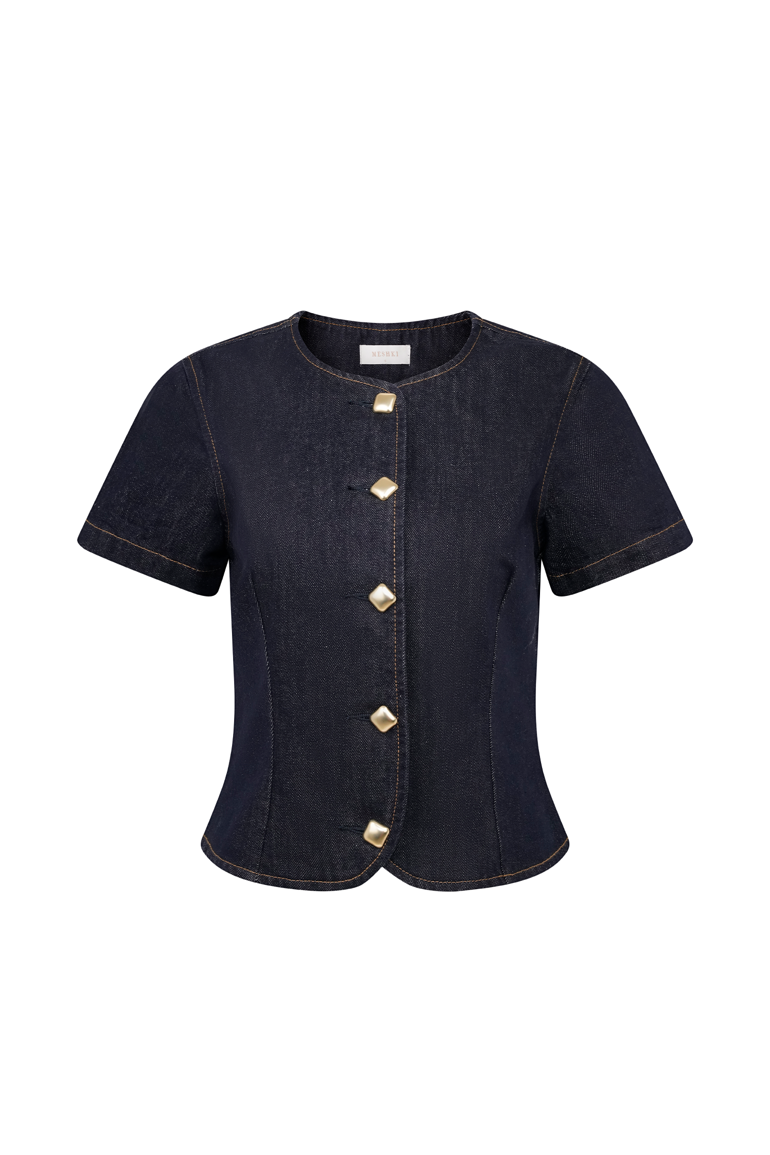 Bethany Short Sleeve Buttoned Denim Top in Washed Indigo Blue – Chic&Drifts