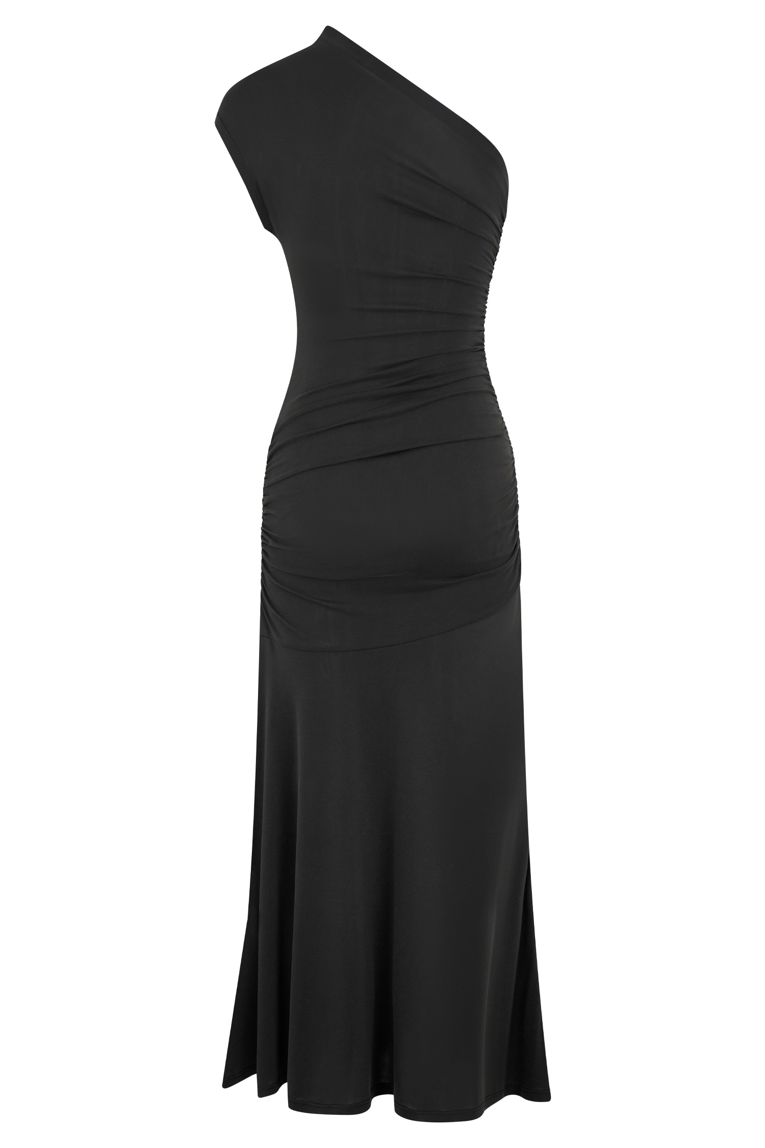 Chloe Peached Jersey One Shoulder Midi Dress in Black – Chic&Drifts
