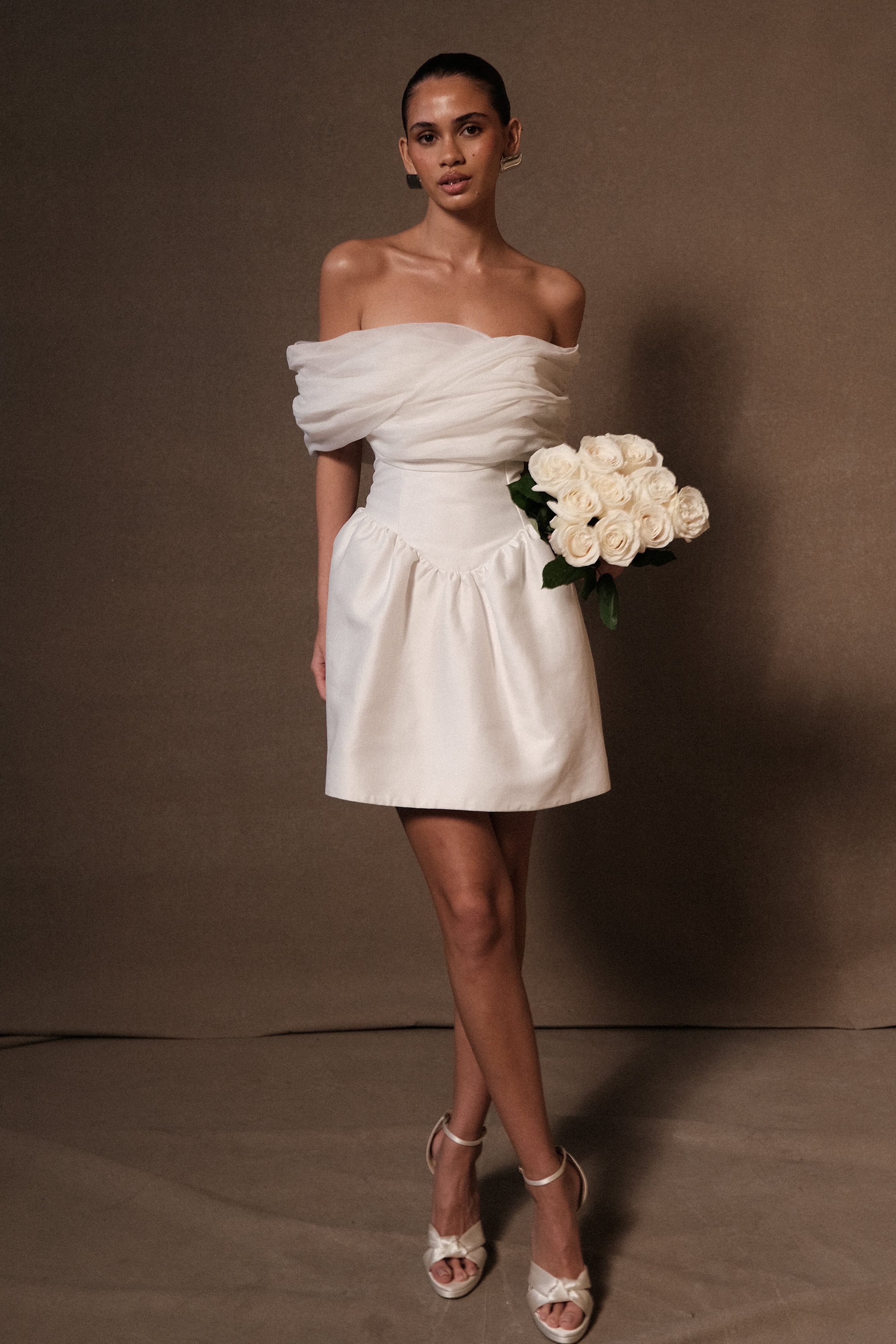 Farrah Structured Draped Mini Dress in White – Chic&Drifts