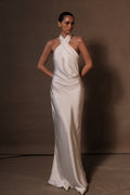 Laura Halter Satin Gown in White – Chic&Drifts
