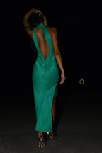 Claire Satin Drape Back Maxi Dress with Split in Green – Chic&Drifts