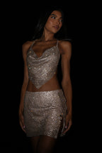 Marlena Glomesh Mini Skirt in Gold – Chic&Drifts