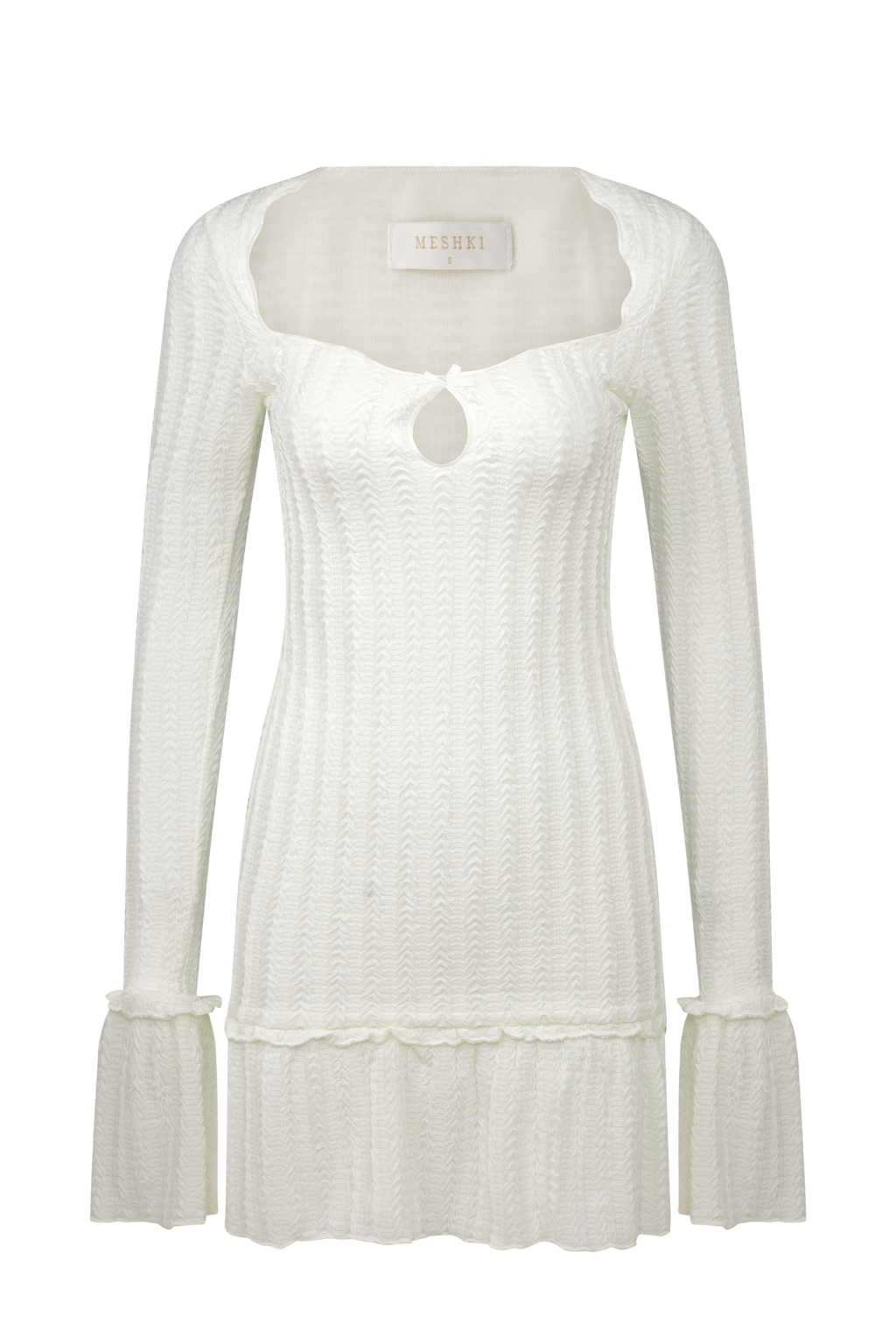 Daphne Pointelle Long Sleeve Mini Dress in Ivory – Chic&Drifts