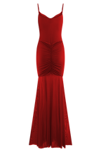 Delaney Slinky And Mesh Maxi Dress in Red – Chic&Drifts