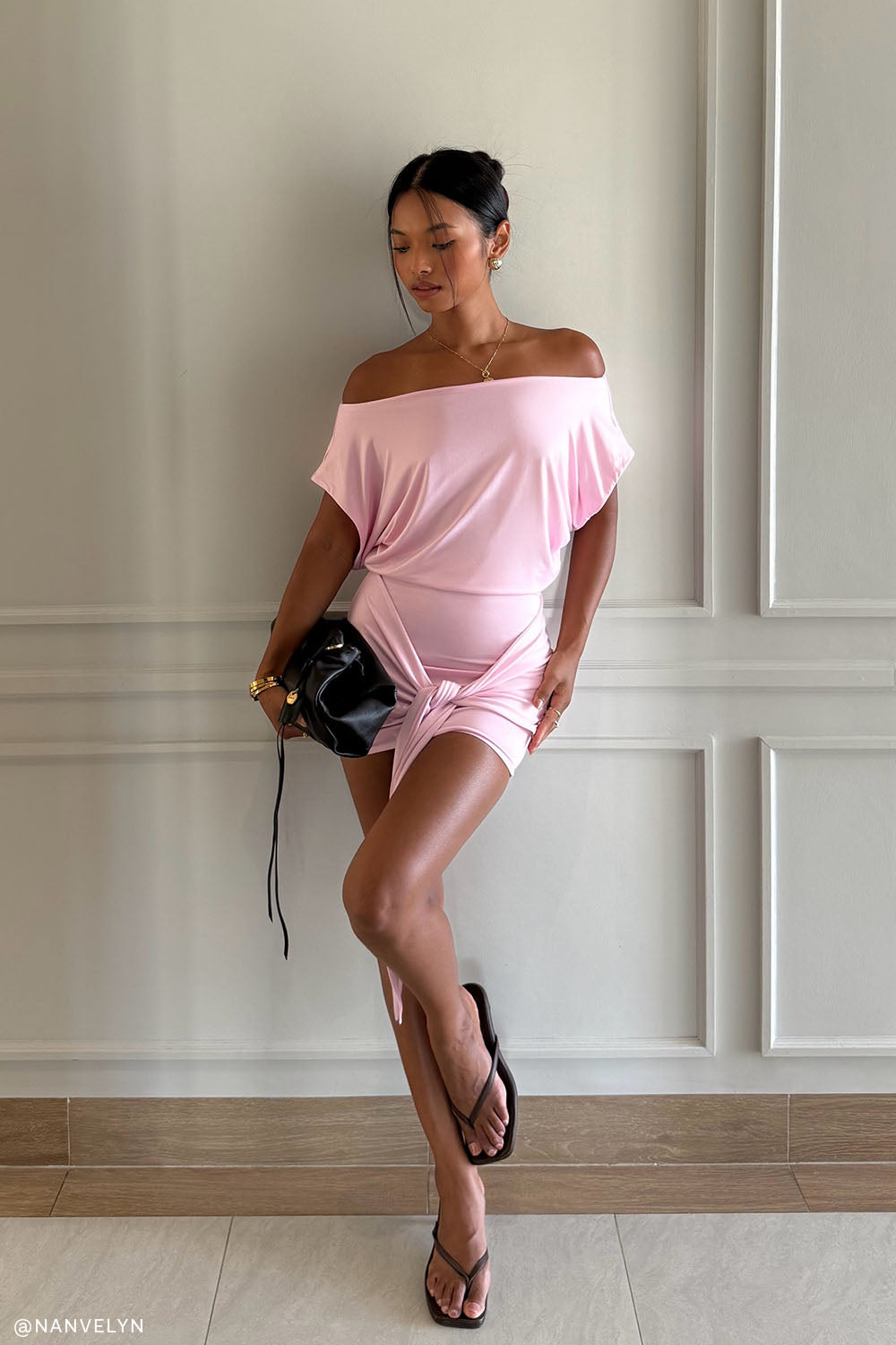 Maiara Shortsleeve Slinky Tie Mini Dress