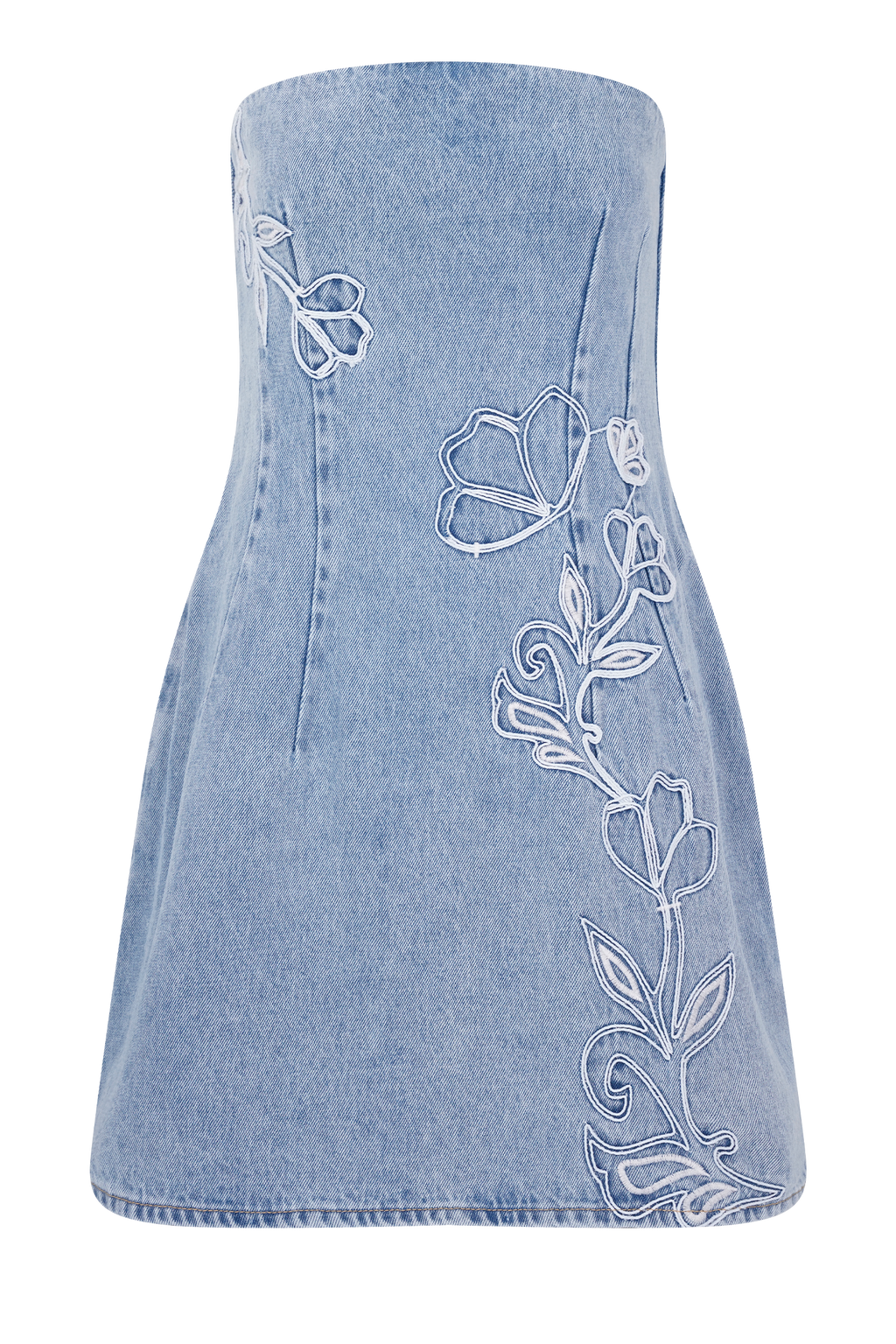 Akira Embroidered Denim Mini Dress in Mid Blue – Chic&Drifts
