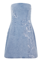 Akira Embroidered Denim Mini Dress in Mid Blue – Chic&Drifts