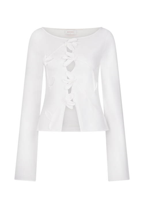 Alejandra Floral Long Sleeve Knit Top in White – Chic&Drifts