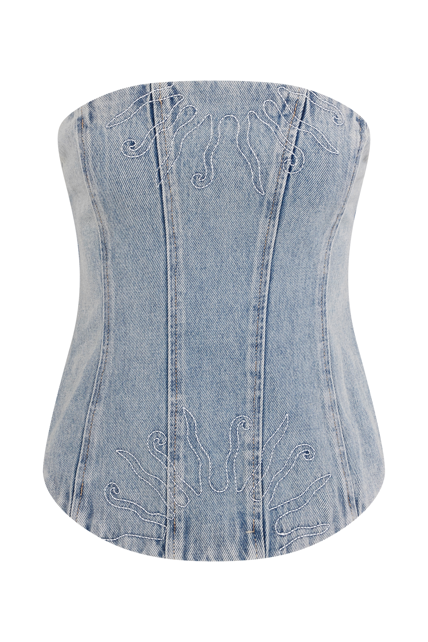 Alessia Embroidered Denim Corset in Light Vintage – Chic&Drifts