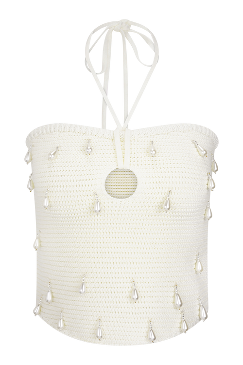 Aletta Knit Pearl Halter Top in Ivory – Chic&Drifts