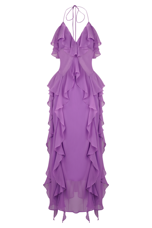 Aleyna Chiffon Ruffle Midi Dress in Purple – Chic&Drifts