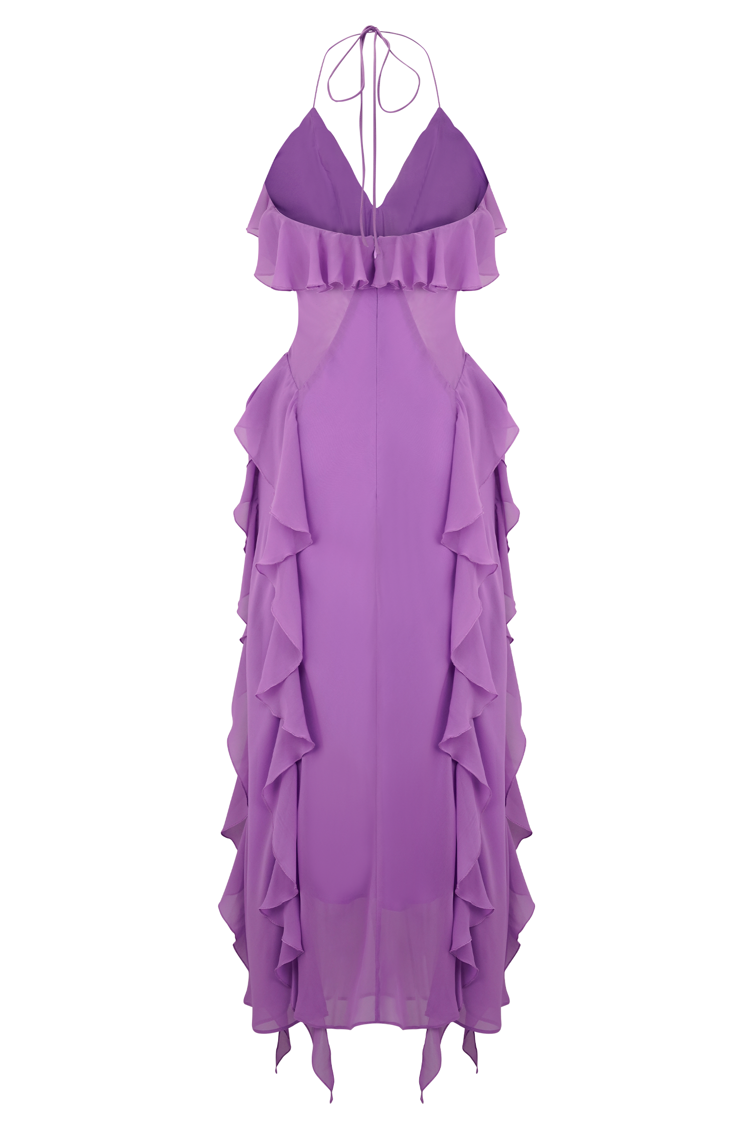 Aleyna Chiffon Ruffle Midi Dress in Purple – Chic&Drifts