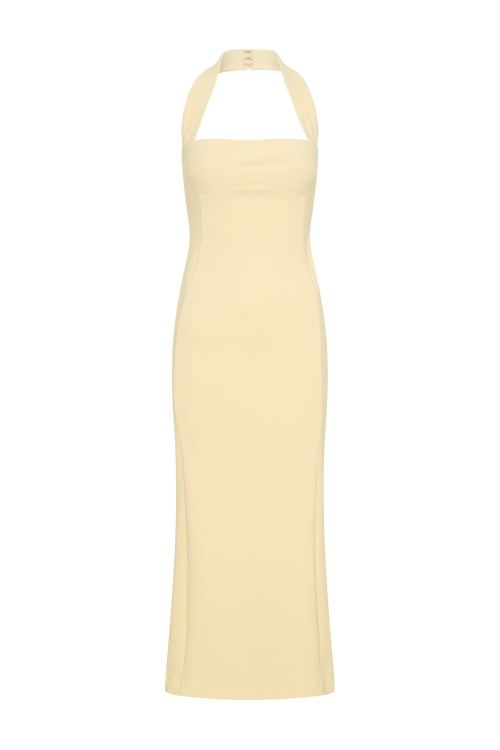 Amelita Suiting Halter Midi Dress in Pale Lemon – Chic&Drifts