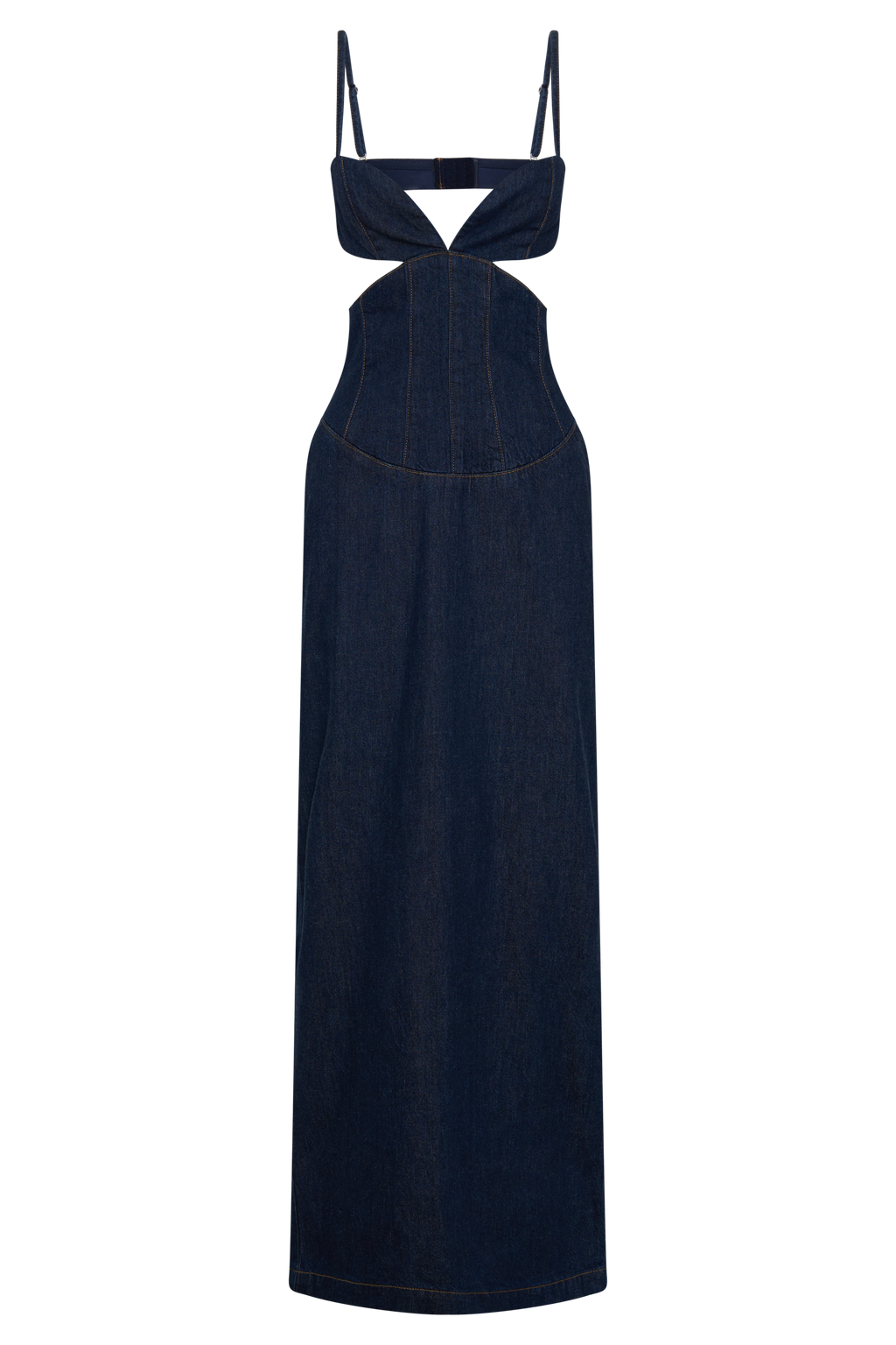 Amila Denim Cupped Maxi Dress in Indigo Blue – Chic&Drifts