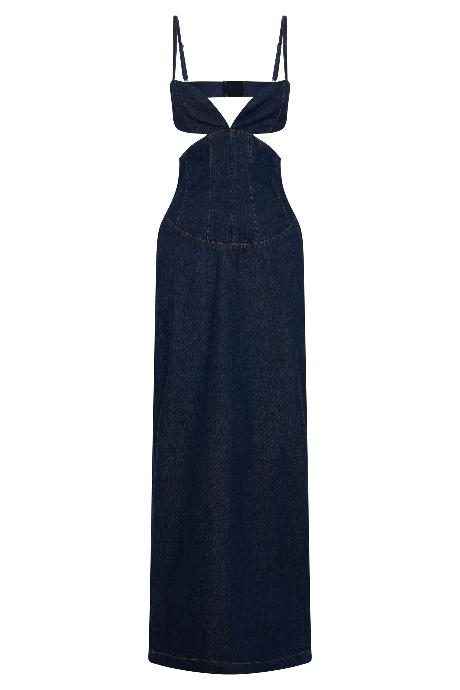 Amila Denim Cupped Maxi Dress in Indigo Blue – Chic&Drifts